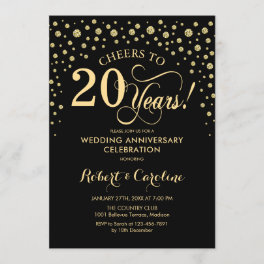 Gold Black 20th Anniversary Celebration Invitation