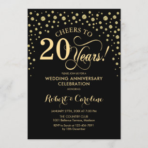 Gold Black 20th Anniversary Celebration Invitation