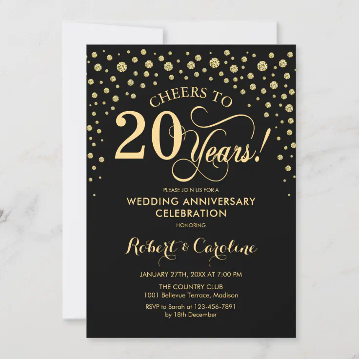 Gold Black 20th Anniversary Celebration Invitation | Zazzle