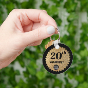Gold Black 20th anniversary Employee Gift Logo Keychain