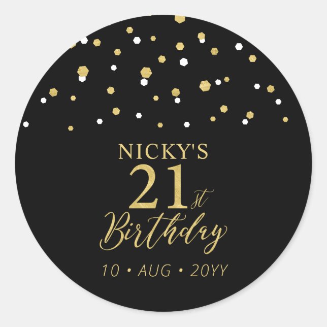 Gold & Black 21st Birthday Favor Thank you Classic Round Sticker (Front)