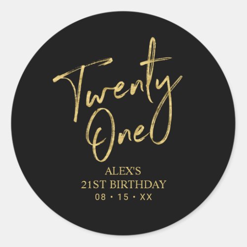 Gold  Black 21st Birthday Party Favor Thank you  Classic Round Sticker