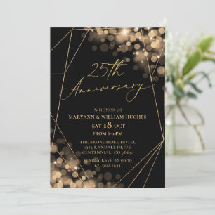 Gold & Black 25th Wedding Anniversary  Invitation