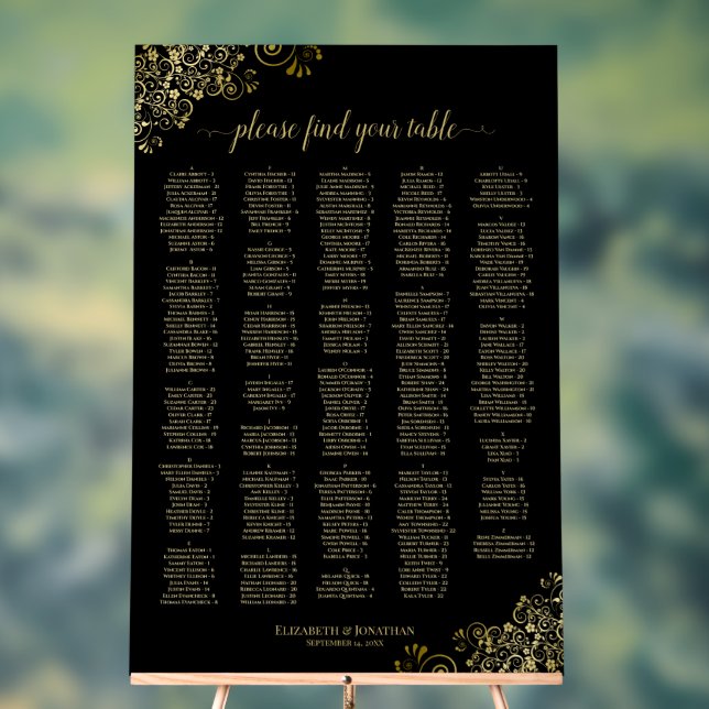 Gold & Black 300 Person Alphabetical Seating Chart (Neutral)