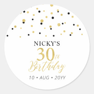 Gold & Black 30th Birthday Favor Thank you Classic Round Sticker
