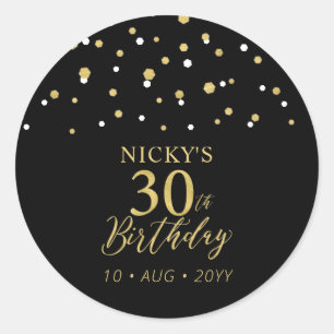 Gold & Black 30th Birthday Favor Thank you Classic Round Sticker