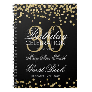 Gold Black 30th Birthday Guest Book Confetti