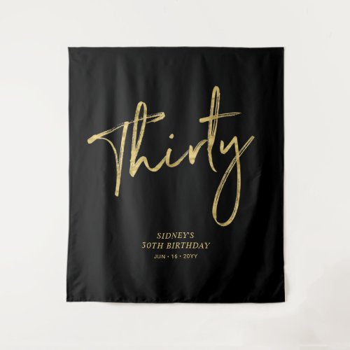 Gold & Black 30th Birthday Party Backdrop Tapestry