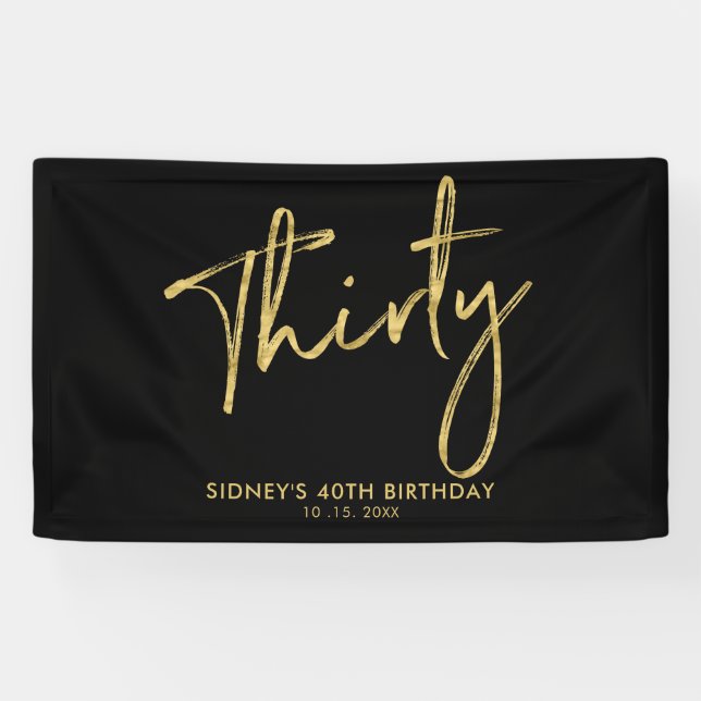 Gold & Black 30th Birthday Party Welcome Banner (Horizontal)