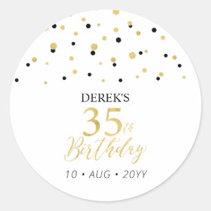 Gold & Black 35th Birthday Favor Thank you Classic Round Sticker