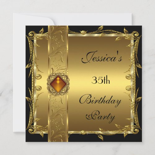 Gold Black 35th Birthday Floral Elegant Classy Invitation