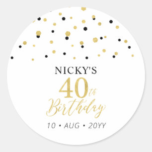 Gold & Black 40th Birthday Favor Thank you Classic Round Sticker
