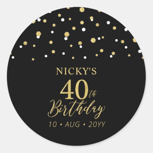 Gold  Black 40th Birthday Favor Thank you Classic Round Sticker