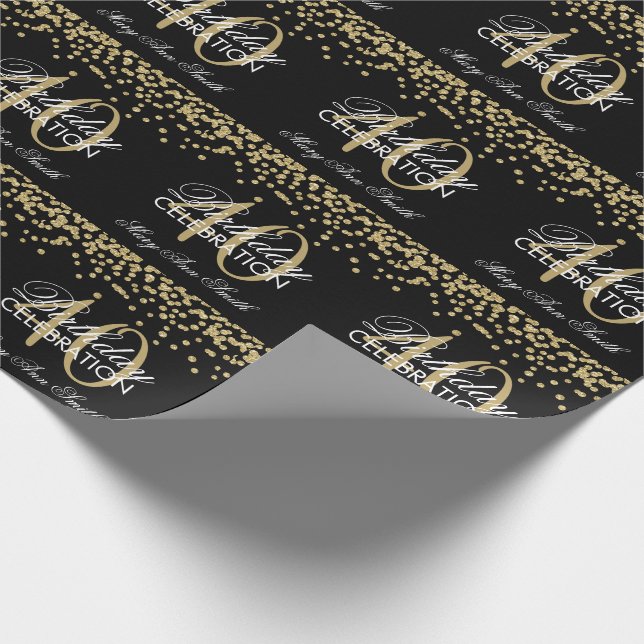 Gold Black 40th Birthday Glitter Confetti Wrapping Paper (Corner)