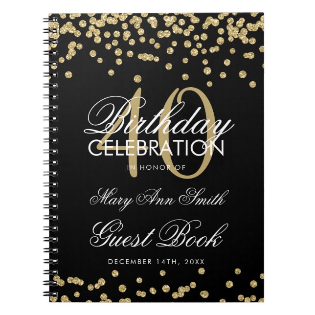 Gold Black 40th Birthday Guest Book Confetti (Front)