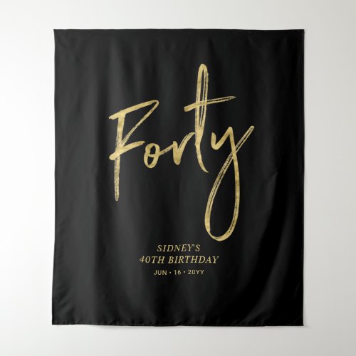 Gold  Black 40th Birthday Party Backdrop Tapestry