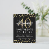 Gold Black 40th Birthday Save the Date Confetti (Standing Front)