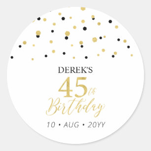 Gold & Black 45th Birthday Favor Thank you Classic Round Sticker