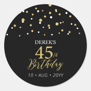 Gold & Black 45th Birthday Favor Thank you Classic Round Sticker