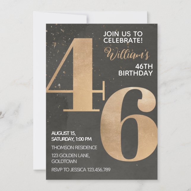 Gold Black 46th Birthday Invitation (Front)