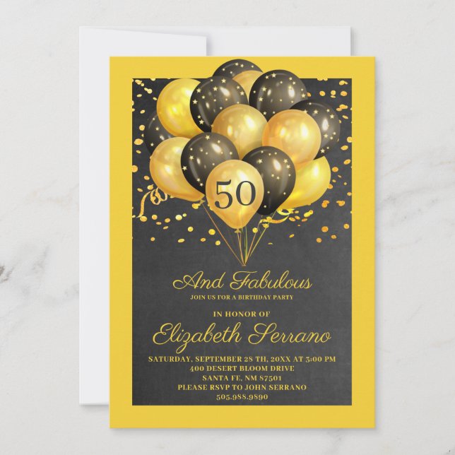 Gold Black 50 And Fabulous Invitation (Front)