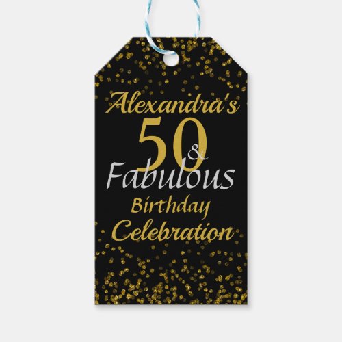 Gold Black 50 Birthday Thank You Sparkle Gift Tags