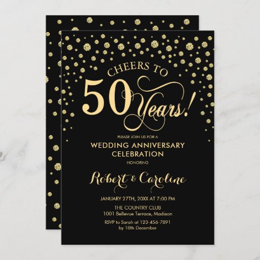 Gold Black 50th Anniversary Celebration Invitation | Zazzle