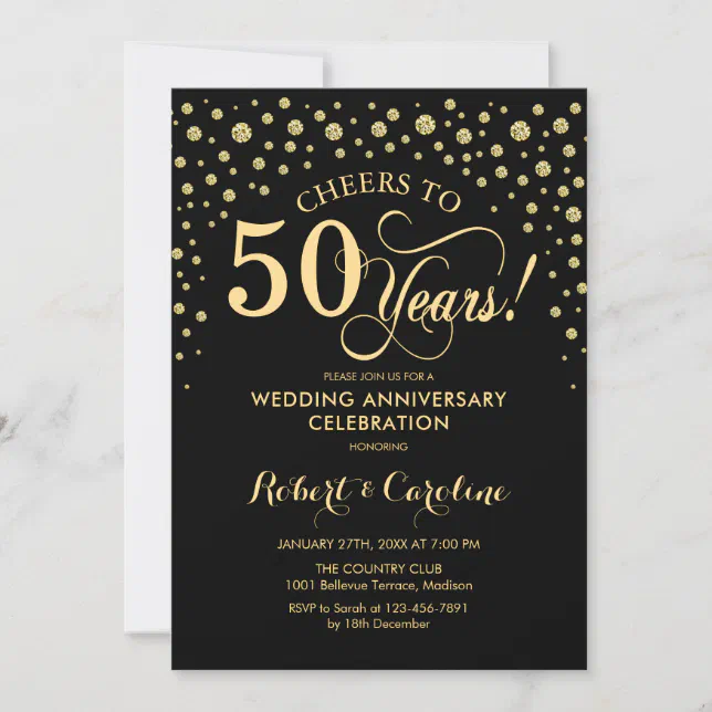 Gold Black 50th Anniversary Celebration Invitation | Zazzle