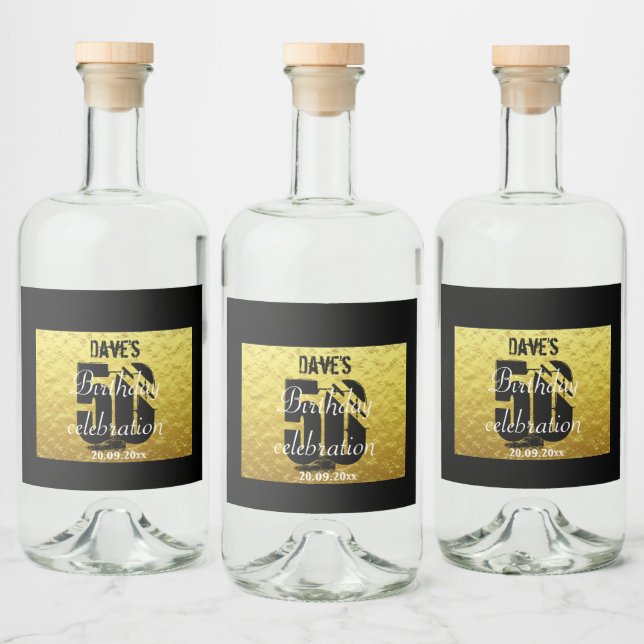 Gold Black 50th Any Birthday Party  Liquor Bottle Label (Bottles)