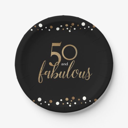 Gold Black 50th birthday 50 and fabulous Paper Plates