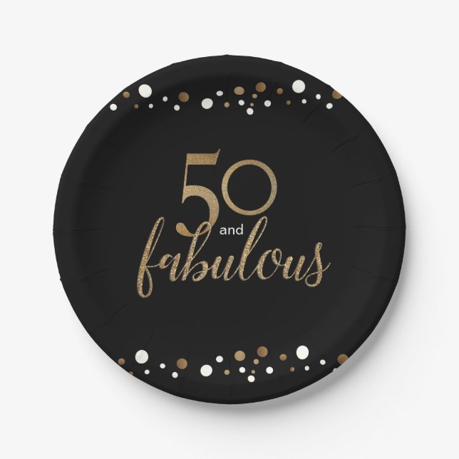 Gold Black 50th birthday 50 and fabulous Paper Plates (Front)
