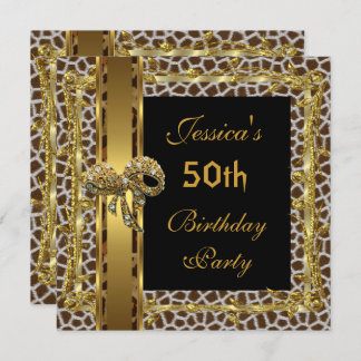Gold Black 50th Birthday Animal Wild Elegant 3 Invitation
