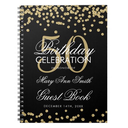 Gold Black 50th Birthday Guest Book Confetti