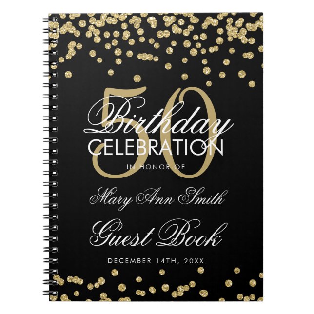 Gold Black 50th Birthday Guest Book Confetti (Front)