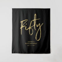 Gold & Black 50th Birthday Party Backdrop Tapestry