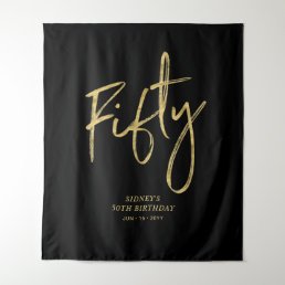 Gold &amp; Black 50th Birthday Party Backdrop Tapestry