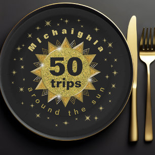 Gold Black 50th Birthday Party Paper Plates