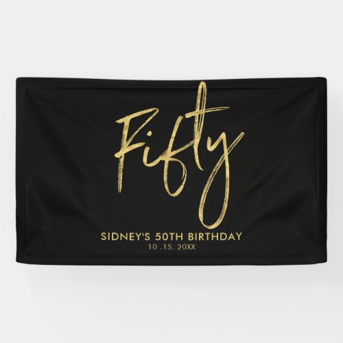 Gold  Black 50th Birthday Party Welcome Banner
