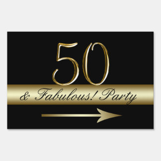 Gold Black 50th Birthday Party Yard Sign