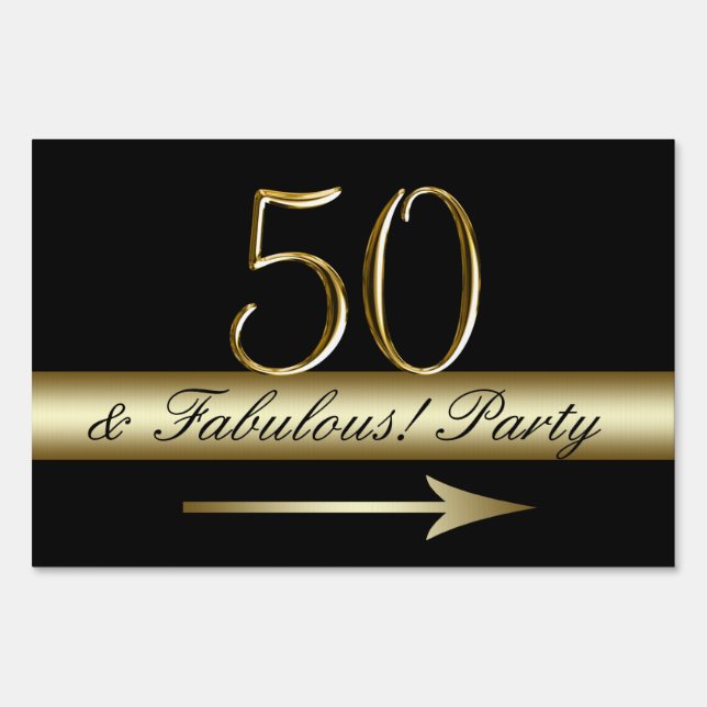 Gold Black 50th Birthday Party Yard Sign (Front)