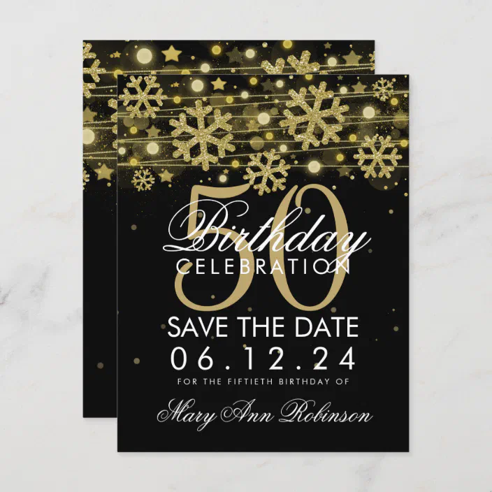 Gold Black 50th Birthday Save Date Winter Invitation Zazzle Com