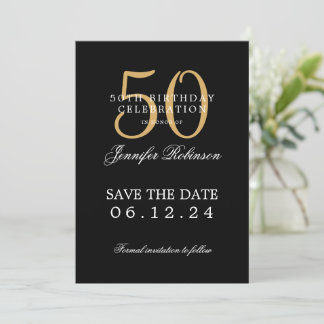 Gold Black 50th Birthday Save the Date  Invitation