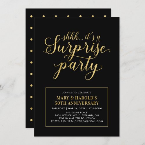 Gold  Black  50th Surprise Wedding Anniversary Invitation