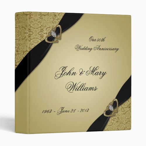 Gold Black 50th Wedding Anniversary 3 Ring Binder