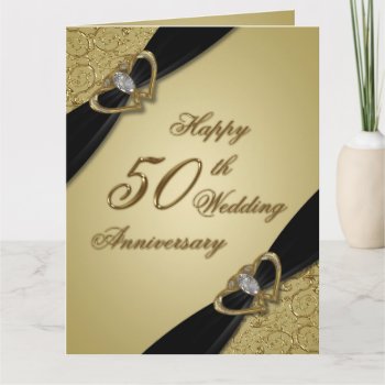 Gold Black 50th Wedding Anniversary 8.5x11 Card by CreativeCardDesign at Zazzle