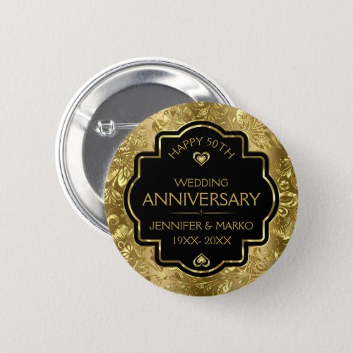 Gold  Black 50th Wedding Anniversary Button