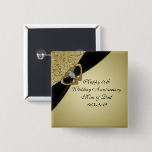 Gold Black 50th Wedding Anniversary Button