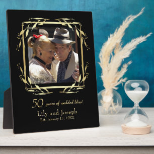Gold & Black 50th Wedding Anniversary Couple Photo Plaque