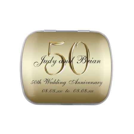 Gold Black 50th Wedding Anniversary Favor Jelly Belly Candy Tin