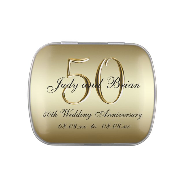 Gold Black 50th Wedding Anniversary Favor Jelly Belly Candy Tin (Top)